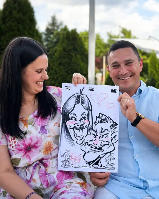 Doi invitați la un botez cu caricatura desenată live