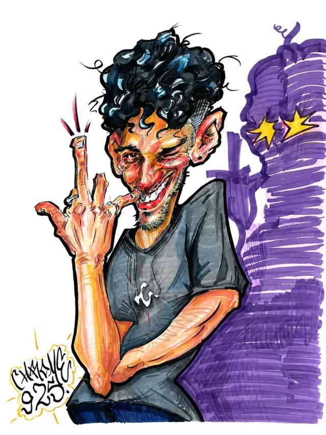Caricatură color la comandă a unui tânăr, cu detalii personalizate