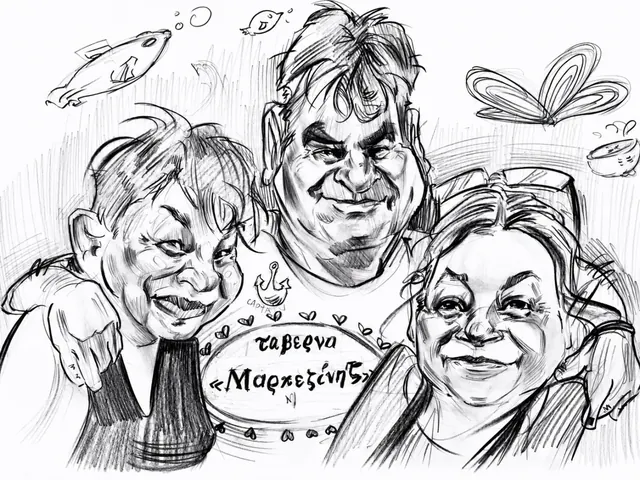 Caricatură alb-negru cu un cuplu